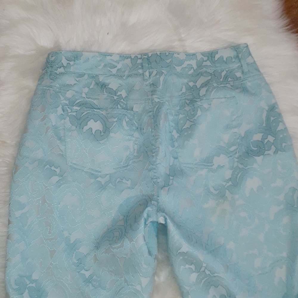 Jennifer Lopez Blue Brocade Print Sz 6 Pant Capri - Picture 5 of 6